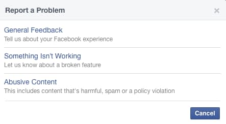 Facebook Report a Problem